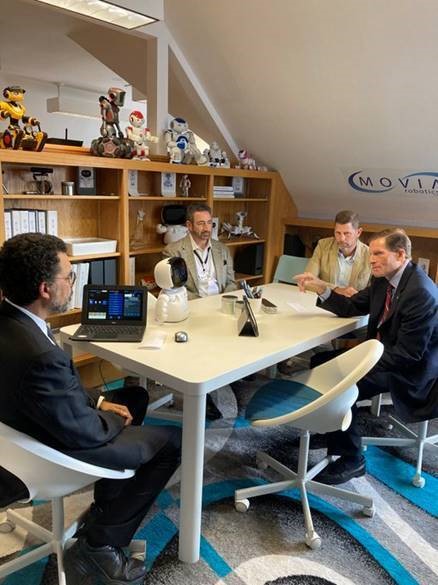 Blumenthal toured MOVIA Robotics Inc., a collaborative robotics company in Bristol that builds systems and software to help bridge education and therapeutic needs for children on the autism spectrum.